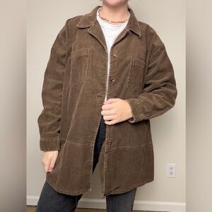 vintage brown corduroy shacket jacket button down with collar - fits XL